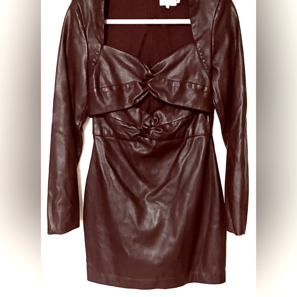 Faux Leather Raisin ColorTwist Mini Dress from One33 Social/Long Sleeve/Size 8 - Picture 8 of 10